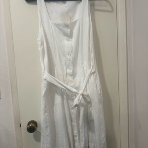 a new day White Sleeveless Button-Front Dress with Tie Detail